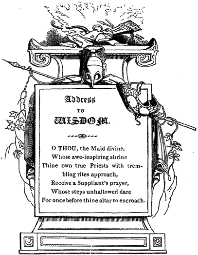 Woodcut for 'Address to Wisdom', page 93, from Lee Priory Press 'Woodcuts and Verses' 1820, published size 6.96cm wide by 8.92cm high.