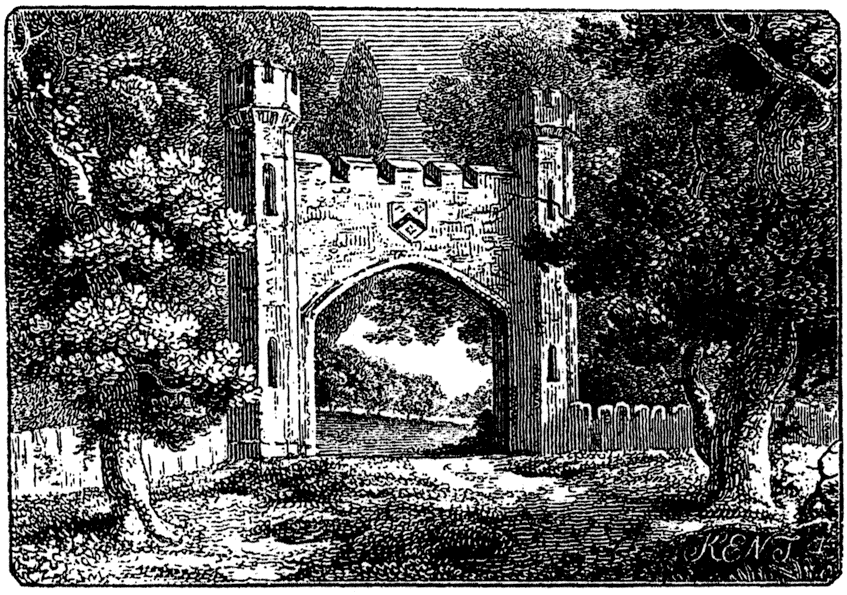 Woodcut for 'Farewell to Lee Priory', page 103, from Lee Priory Press 'Woodcuts and Verses' 1820, published size 7.17cm wide by 5.04cm high.