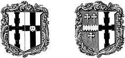 Woodcut of heraldic shields, possible Chandos family?