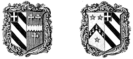 Woodcut of heraldic shields, possibly Chandos?