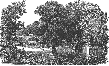 Description-Watching a horse rider cross the bridge, published size 7.7cm wide by 4.6cm high.