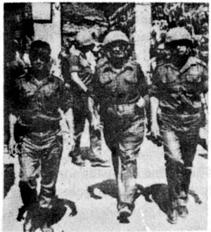 Rabin, right, with Generals Narkis and Dayan,entering the old city in Jerusalem, June 1967