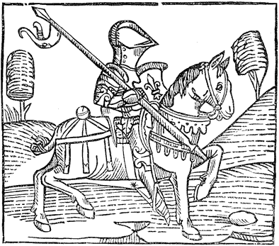 Figure 37.--The Knight, a woodcut from Caxton's 'Game and Playe of the Chesse.'	From Henri Bouchot 'The Printed Book' (1887), page 92, published size in Bouchot 8.1cm wide by 7.1cm high.