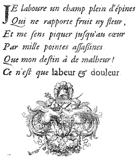 Figure 77.--Sebastien Leclerc, 17th century French artist, tailpiece for 'Promenade de St.Germain'. From Henri Bouchot 'The Printed Book' (1887), page 176, published size in Bouchot, 8.1cm wide by 9.4cm high.