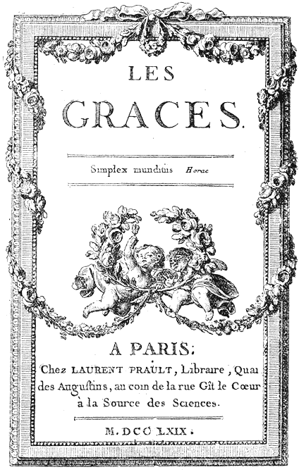 Figure 89.--Title designed by Moreau le Jeune, the French illustrator, in 1769 for the publisher Prault. From Henri Bouchot 'The Printed Book' (1887), page 207, published size in Bouchot 8.7cm wide by 13.9cm high