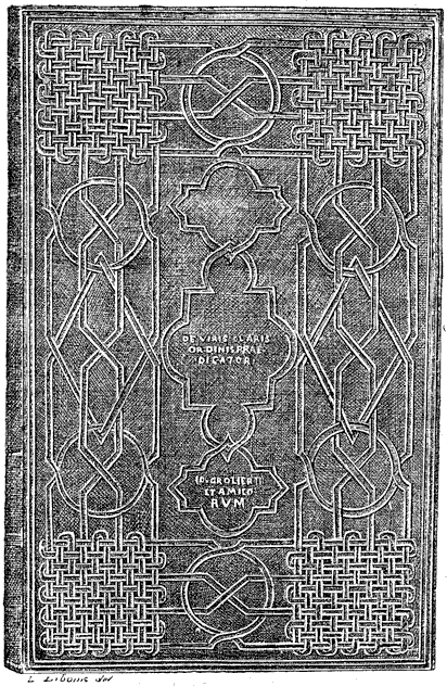 Figure 107.--Binding for Jean Grolier, 1479-1565, Italian book collector, in the collection of M. Dutuit. From Henri Bouchot 'The Printed Book' (1887), page 263, published size in Bouchot 8.3 cm wide by 13.1 cm high.