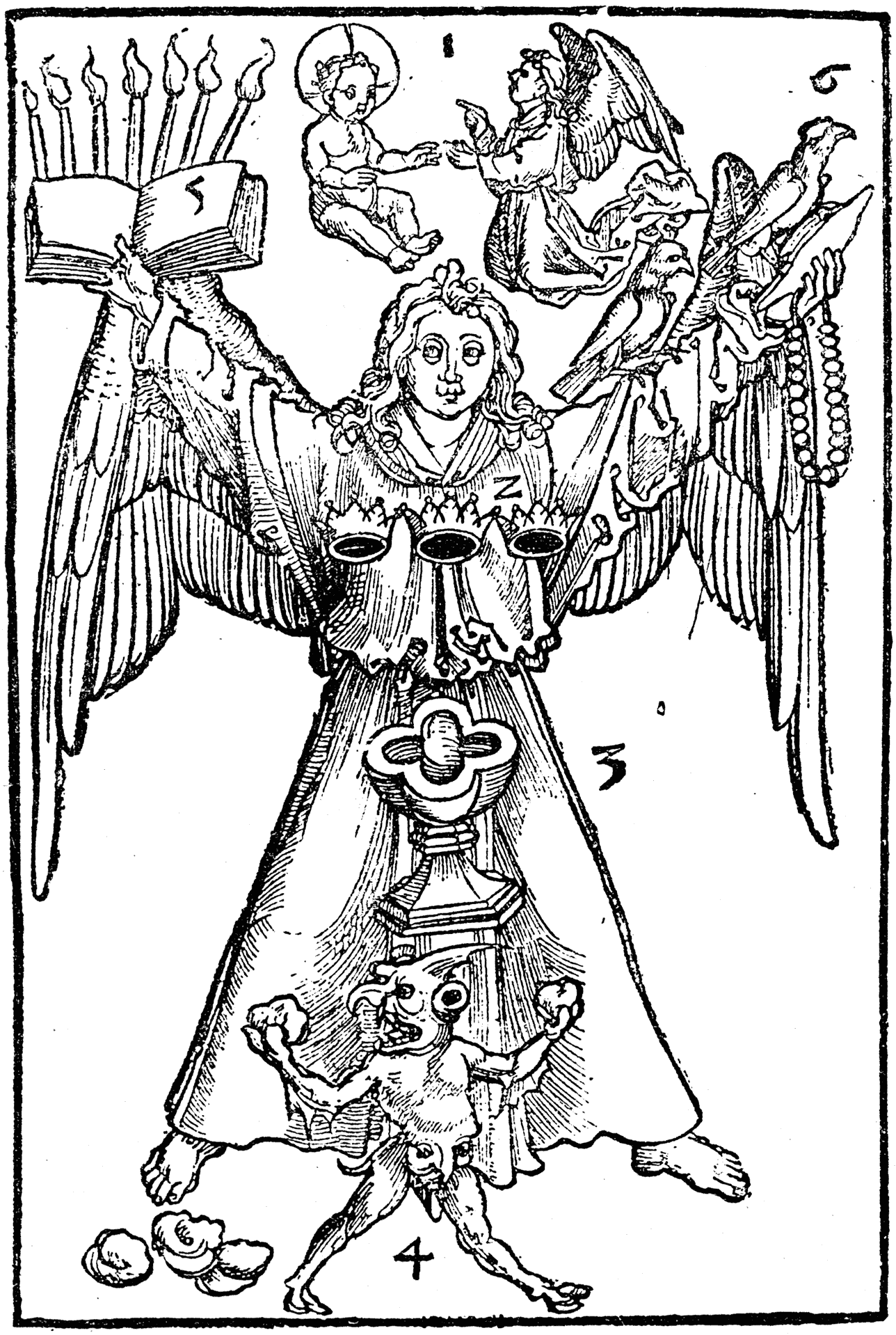 Figure of the school of Martin Schongauer, taken from the Rationarium Evangelistarum of 1505, and copied from the corresponding plate of the Ars Memorandi. From Henri Bouchot 'The Printed Book' 1887, page 11, published size 8cm wide by 11.9cm high.