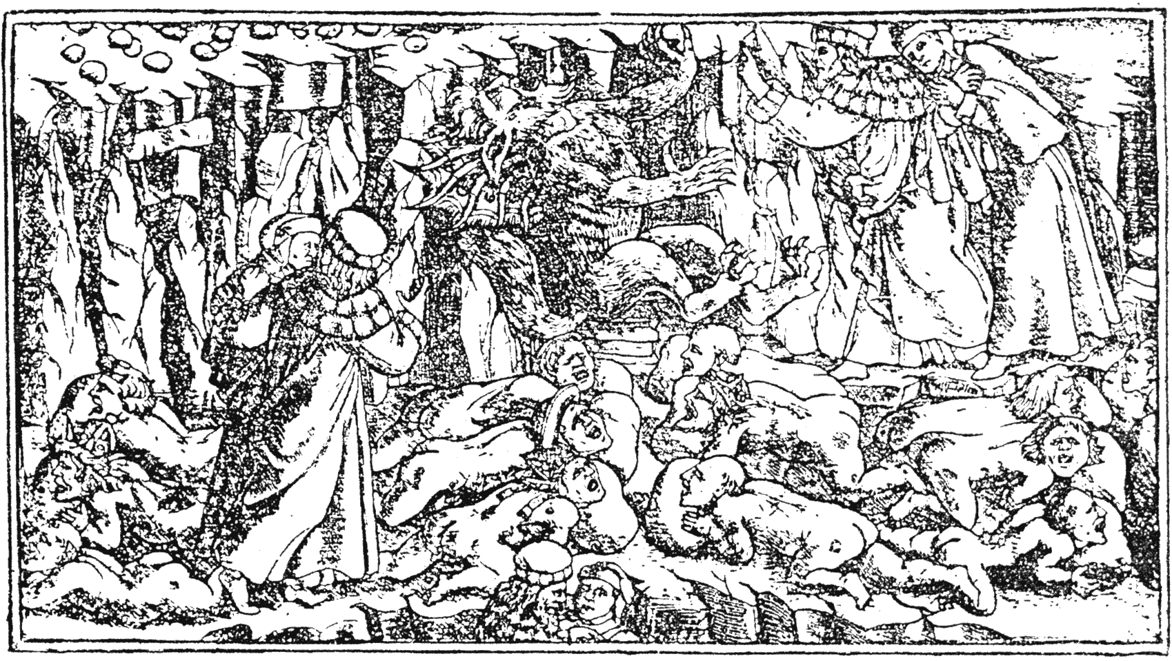Metal engraving by Baccio Baldini from the Dante of 1481. From Henri Bouchot 'The Printed Book' (1887), page 54, published size in Bouchot 8.4cm wide by 4.7cm high.