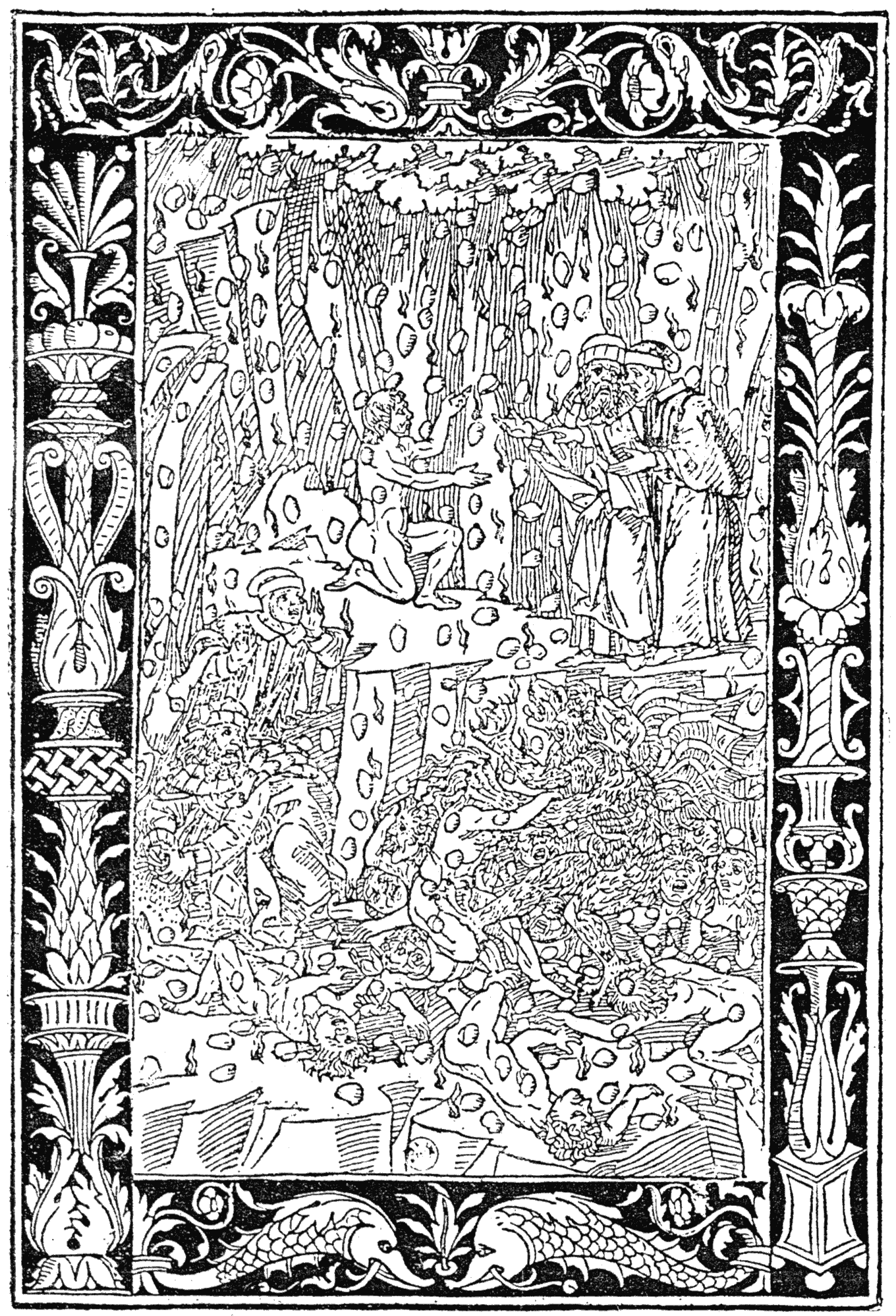 Plate from Bonino de Bonini's Dante, at Brescia, in 1487. From Henri Bouchot 'The Printed Book' (1887), page 57, published size in Bouchot 7.9cm wide by 11.8cm high.