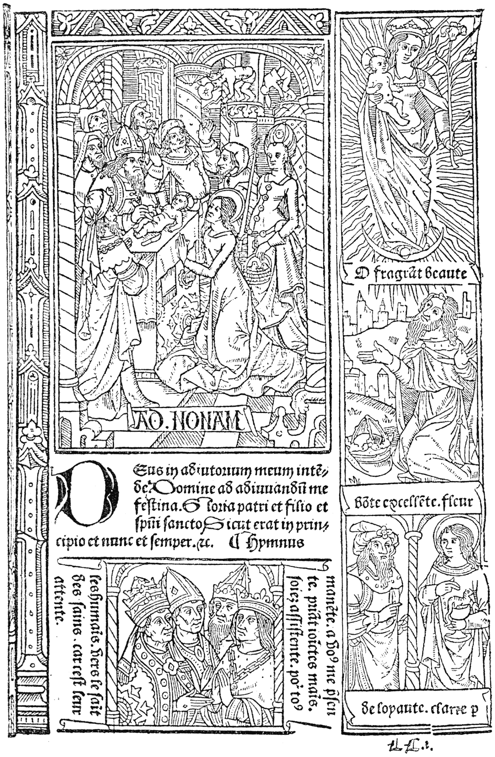 Page of the 'Grandes Heures' of Antony Verard : Paris, fifteenth century. From Henri Bouchot 'The Printed Book' (1887), page 81, published size in Bouchot 9cm wide by 14.1cm high.