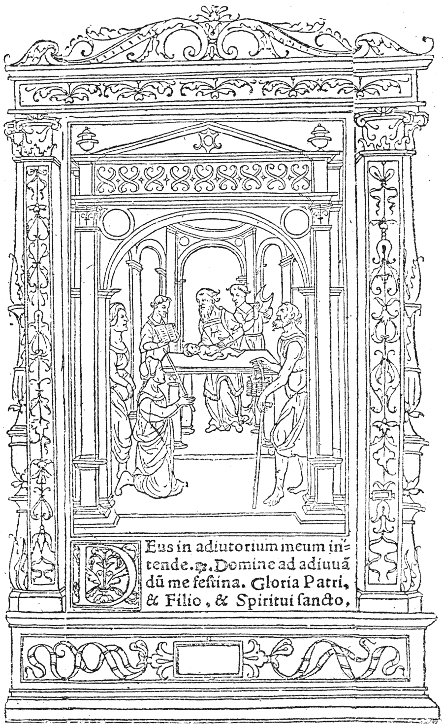 Heures de la Vierge of Geoffroy Tory, circa 1520. The Circumcision. From Henri Bouchot 'The Printed Book' (1887), page 114, published size in Bouchot, 6.9cm wide by 11.5cm high.
