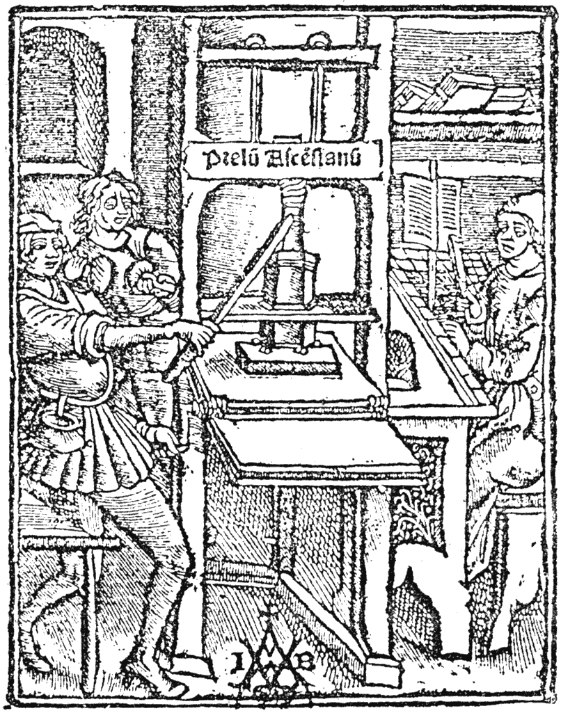 The mark of  Josse Badius, a printing office, sixteenth century. From Henri Bouchot 'The Printed Book' (1887), page 122.