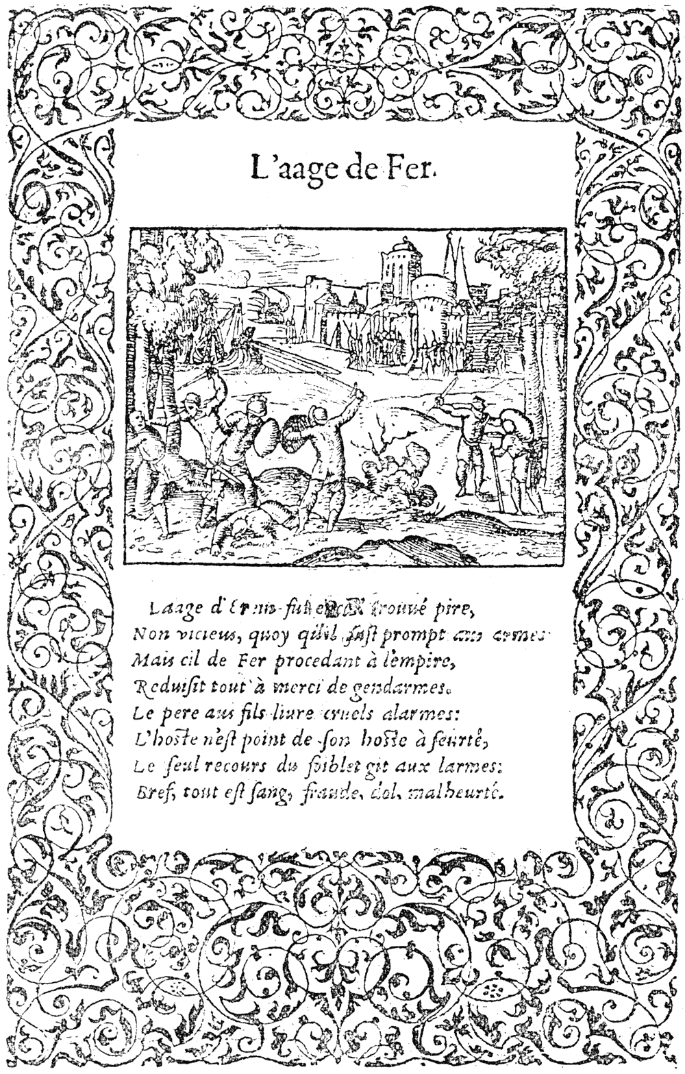 Page of the 'Metamorphoses' of Ovid, by Petit Bernard, printer of Lyons. Edition of 1564.  From Henri Bouchot 'The Printed Book' 1887, page 127, published size 8.2 cm wide by 12.9 cm.