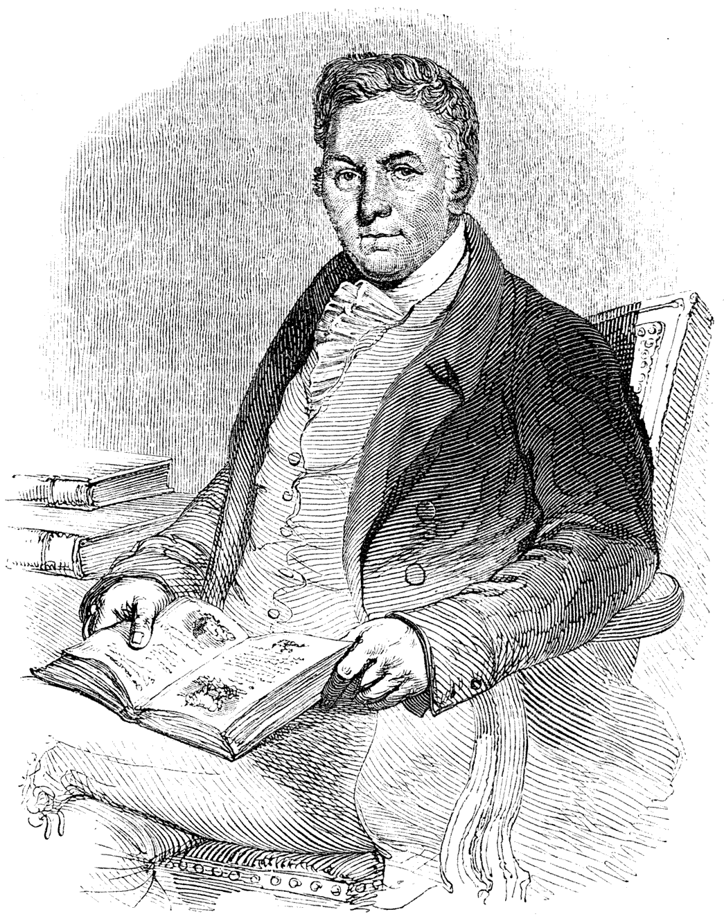 Portrait of Thomas Bewick, 1753-1828, English woodcut engraver. From Henri Bouchot 'The Printed Book' 1887, page 214, published size in Bouchot 8.5 cm wide by 11 cm high.