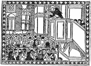 Savonarola preaching, from his Compendio di Revelatione, printed for Piero Pacini da Pescia at Florence in 1496