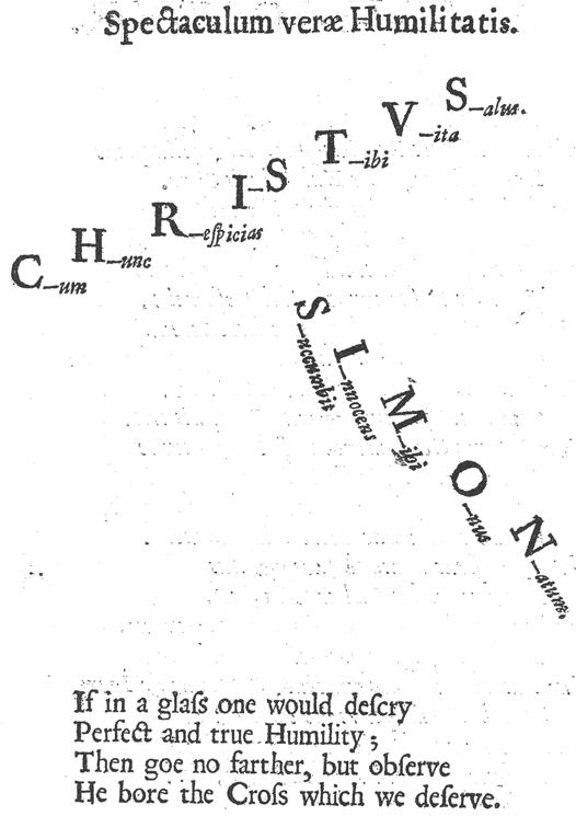 Otia Sacra, Spectaculum verae Humilitatis, from Mildmay Fane 'Otia Sacra' 1648, printed size 8.91cm wide by 12.62cm high.